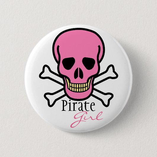 Pink Skull Pirate Girl Button (Vorderseite)