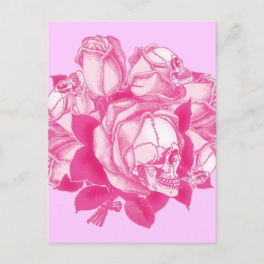 Pink Skull Rose Bouquet Postkarte (Vorderseite)
