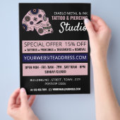 Pink Skull Tattoo, Tattoo & Body Piercing Studio Flyer (Hand)