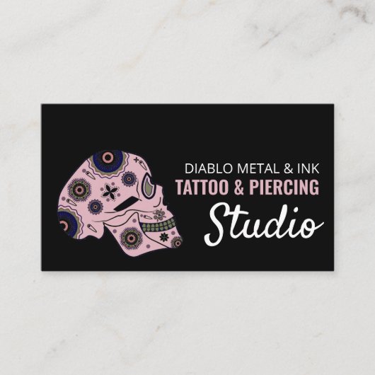 Pink Skull Tattoo, Tattooist & Body Piercer Visitenkarte (Vorderseite)