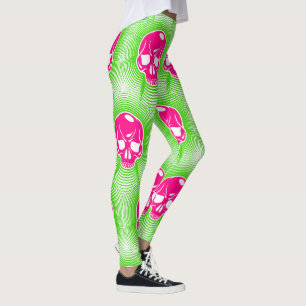 Pink Skull Trippy Line Muster Leggings