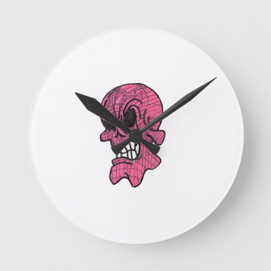 Pink Skull Wall Clock Runde Wanduhr (Vorderseite)