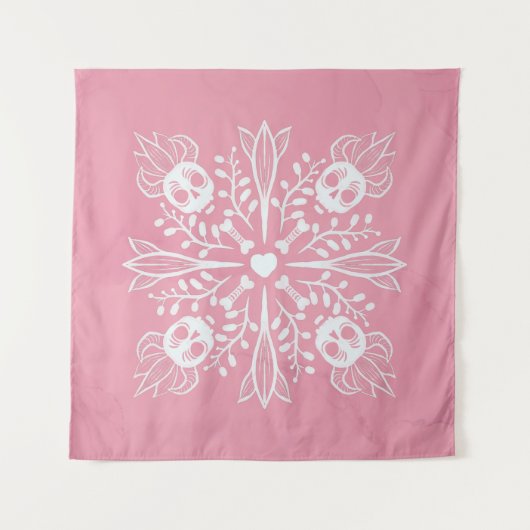 Pink Skulls Pastel Goth Kawaii Niedlicher Horror Wandteppich (Vorderseite)