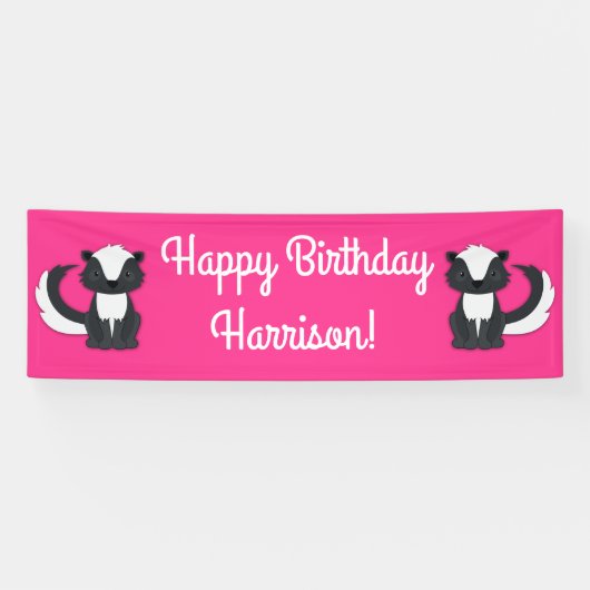 Pink Skunk Geburtstagspartei Banner (Horizontal)