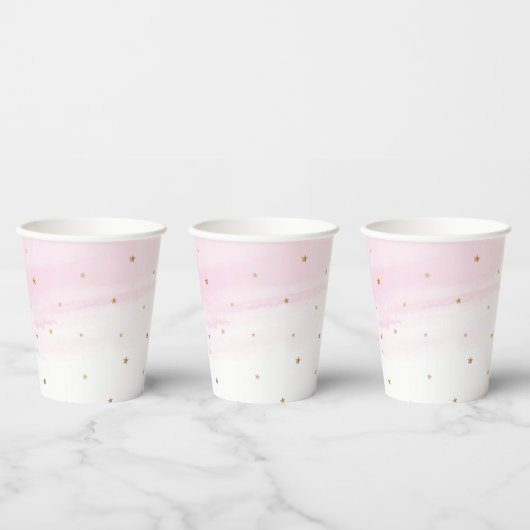 Pink Sky and Gold Stars Paper Party Cups Pappbecher (Multi)