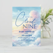 Pink Sky Cloud Nine Watercolor Babydusche Einladung (Stehend Vorderseite)