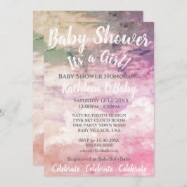 PINK SKY CLOUDS FOTO BABY MÄDCHEN EINLADUNG