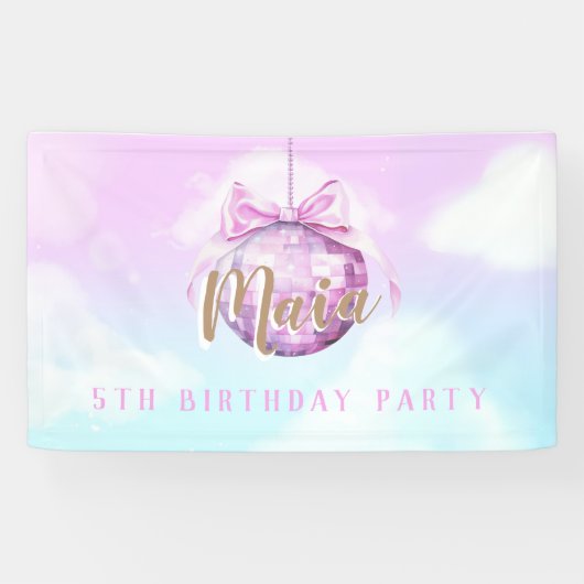 Pink Sky Discoball Girl Geburtstagsparty Banner (Horizontal)