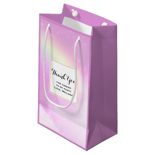 Pink Sky Fluffy Wolken und Rainbow Party Vielen Da Kleine Geschenktüte (Vorderseite Schrägansicht)