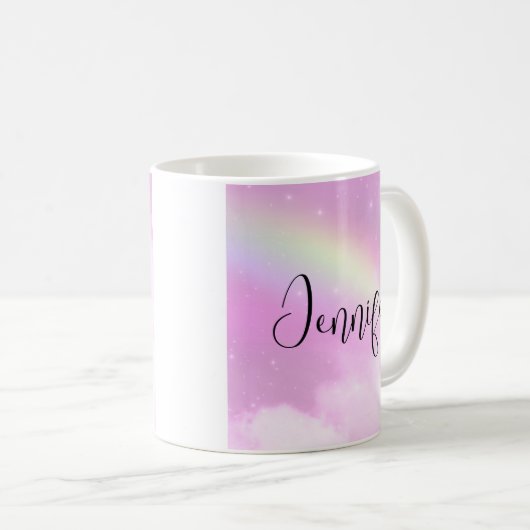 Pink Sky Fluffy Wolken und Regenbogen Kaffeetasse (VorderseiteRechts)