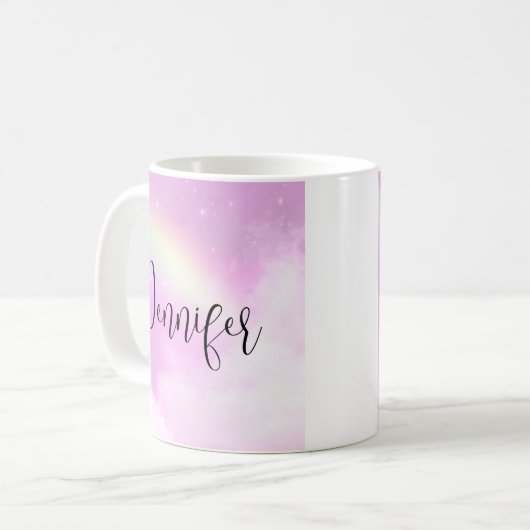 Pink Sky Fluffy Wolken und Regenbogen Kaffeetasse (Vorderseite Links)