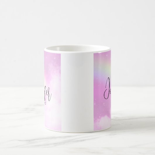Pink Sky Fluffy Wolken und Regenbogen Kaffeetasse (Mittel)