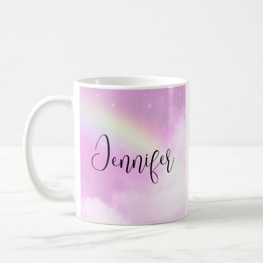 Pink Sky Fluffy Wolken und Regenbogen Kaffeetasse (Links)