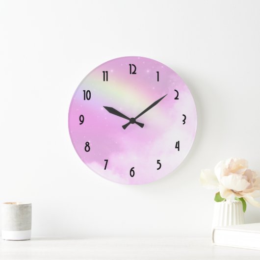 Pink Sky mit Lemon Gelber Regenbogen Große Wanduhr (Zuhause)