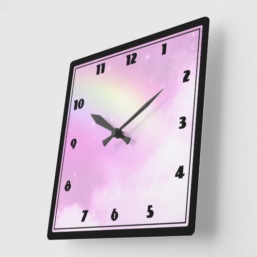 Pink Sky mit Lemon Gelber Regenbogen Quadratische Wanduhr (Winkel)