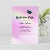 Pink Sky mit Lemon Yellow Rainbow Abschluss Einladung (Stehend Vorderseite)