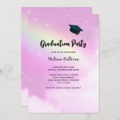 Pink Sky mit Lemon Yellow Rainbow Abschluss Einladung (Vorne/Hinten)