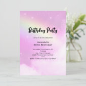 Pink Sky mit Lemon Yellow Rainbow Birthday Einladung (Stehend Vorderseite)
