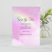 Pink Sky mit Lemon Yellow Rainbow Save the Date (Stehend Vorderseite)
