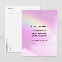 Pink Sky mit Lemon Yellow Rainbow Save the Date Einladungspostkarte