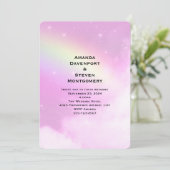 Pink Sky mit Lemon Yellow Rainbow Wedding Einladung (Stehend Vorderseite)