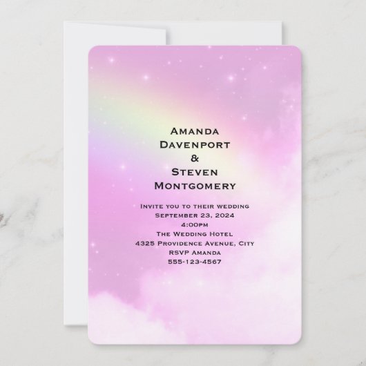 Pink Sky mit Lemon Yellow Rainbow Wedding Einladung (Vorderseite)