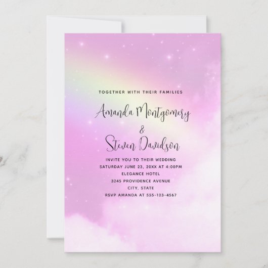Pink Sky mit Lemon Yellow Rainbow Wedding Einladung (Vorderseite)