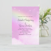 Pink Sky mit Lemon Yellow Rainbow Wedding Einladung (Stehend Vorderseite)