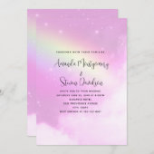 Pink Sky mit Lemon Yellow Rainbow Wedding Einladung (Vorne/Hinten)