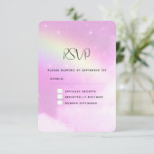Pink Sky mit Lemon Yellow Rainbow Wedding RSVP Karte (Stehend Vorderseite)