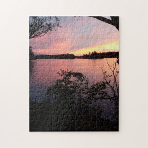Pink Sky Sunset on Lake Puzzle