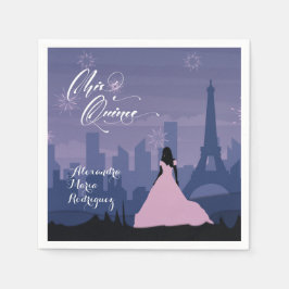Pink & Slate Blue Paris Feuerwerk Quinceañera Serviette