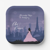 Pink & Slate Blue Paris Feuerwerk Quinceañera Tri- Pappteller (Vorderseite)