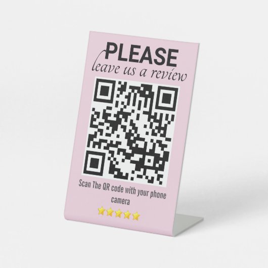 Pink Sleek & Modern QR Code "Verlass a Review" Sockelschild (Vorderseite)