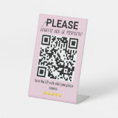 Pink Sleek & Modern QR Code "Verlass a Review" Sockelschild (Vorderseite)