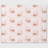 Pink Sleeping Baby Bear auf Mond Wolken & Stars Geschenkpapier (Flach)