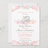 Pink Sleeping Baby Elephant Baby Dusche Einladung (Vorderseite)
