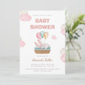 Pink Sleeping Bunny Baby Dusche Einladung (Stehend Vorderseite)