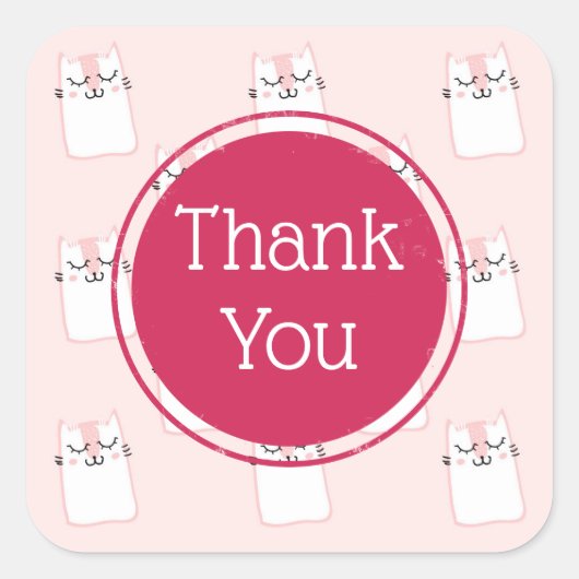 Pink Sleeping Kitty Cat Danke Quadratischer Aufkleber (Vorderseite)