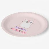 Pink Sleeping Kitty Cat Geburtstag Pappteller (Schrägansicht)