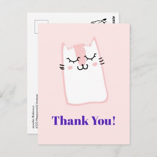 Pink Sleeping Kitty Cat Party Vielen Dank Postkarte (Vorne/Hinten)