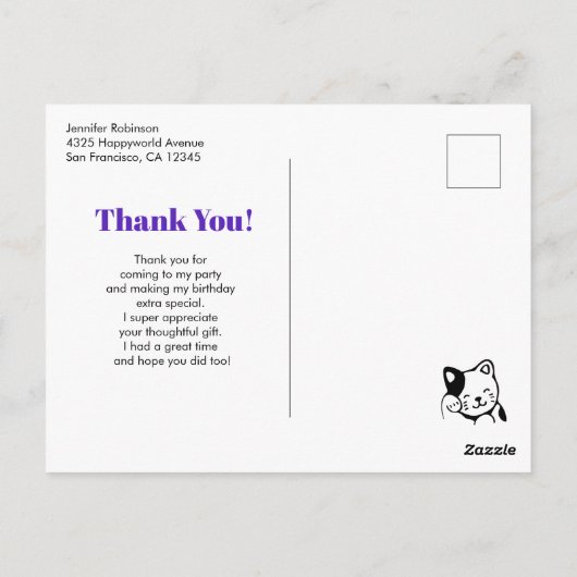 Pink Sleeping Kitty Cat Party Vielen Dank Postkarte (Rückseite)