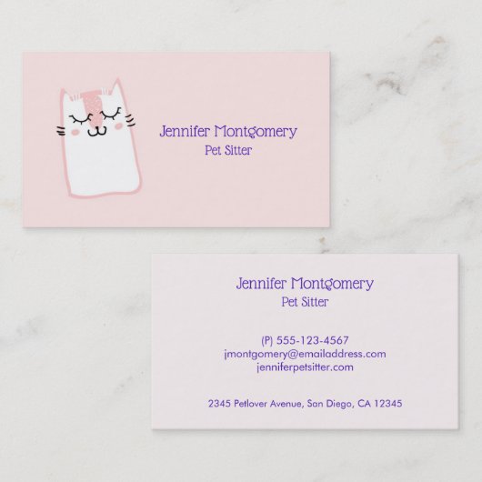 Pink Sleeping Kitty Cat Visitenkarte (Vorne/Hinten)