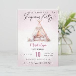 Pink Sleepover Boho Teepee Slumber Party Geburtsta Einladung