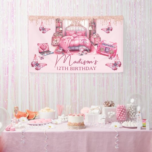 Pink Sleepover Girl Geburtstag Personalisiert Banner (Party)