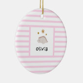 Pink Sleepy Baby Dino | Baby Pink Strip Modern Keramik Ornament (Rechts)