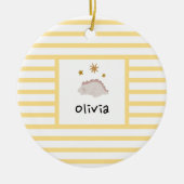 Pink Sleepy Baby Dino | Gelber Streifen modern Keramik Ornament (Vorne)