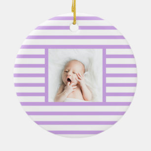 Pink Sleepy Baby Dino   Lila Streifen modern Keramik Ornament
