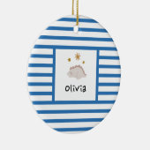 Pink Sleepy Baby Dino | Navy Blue Strip Modern Keramik Ornament (Rechts)