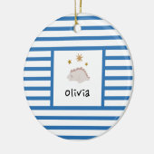 Pink Sleepy Baby Dino | Navy Blue Strip Modern Keramik Ornament (Links)